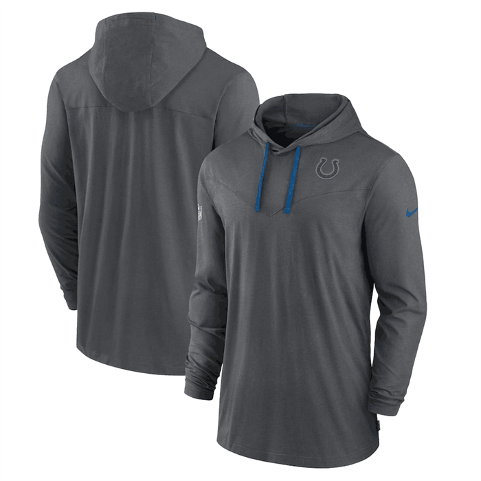 Men's Indianapolis Colts Charcoal Sideline Pop Performance Pullover Long Sleeve Hoodie T-Shirt Men's Indianapolis Colts Charcoal Sideline Pop Performance Pullover Long Sleeve Hoodie T-Shirt
